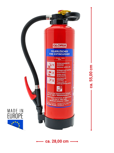 Gloria WH6 Pro 6l Wasser Feuerlöscher inkl. Halterung und Plakette